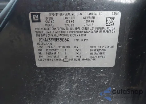 2014 Chevrolet Equinox 1Lt z USA, uszkodzony, nr VIN 2GNALBEK5E6309342